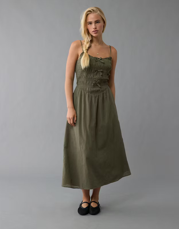 AE Bella Bow Midi Dress | American Eagle Outfitters (US & CA)
