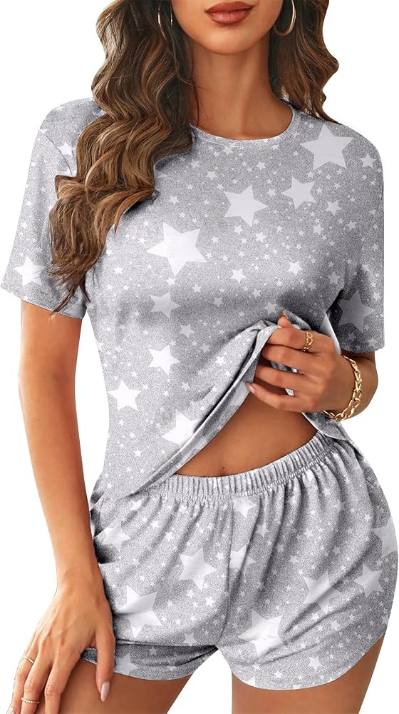 Ekouaer Women Pajama Set Short Sleeve Comfy Pjs Sets 2 Piece Lounge Set with Pockets | Amazon (US)