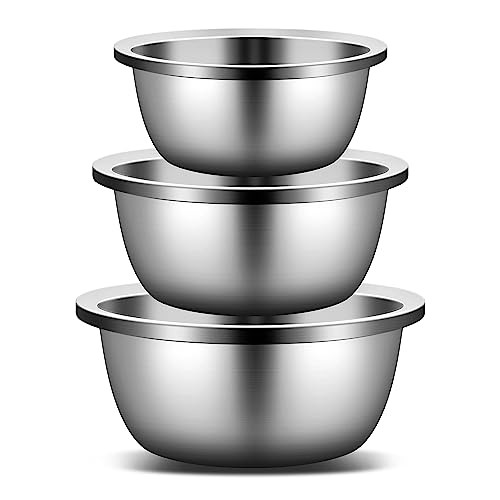 Enther Mixing Bowls - Set of 3 Stainless Steel Mixing Bowls with 304 Stainless Steel - Heavy Duty, Easy To Clean, Nesting Bowls Space Saving Storage, Great for Cooking, Baking, Salad,Silver | Amazon (US)