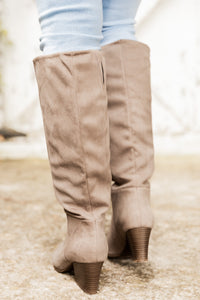Marlee Taupe Pointed Toe Suede Boots | Pink Lily