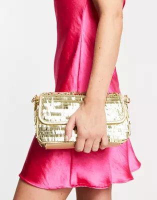Public Desire The Lina baguette shoulder bag in gold sequin | ASOS (Global)