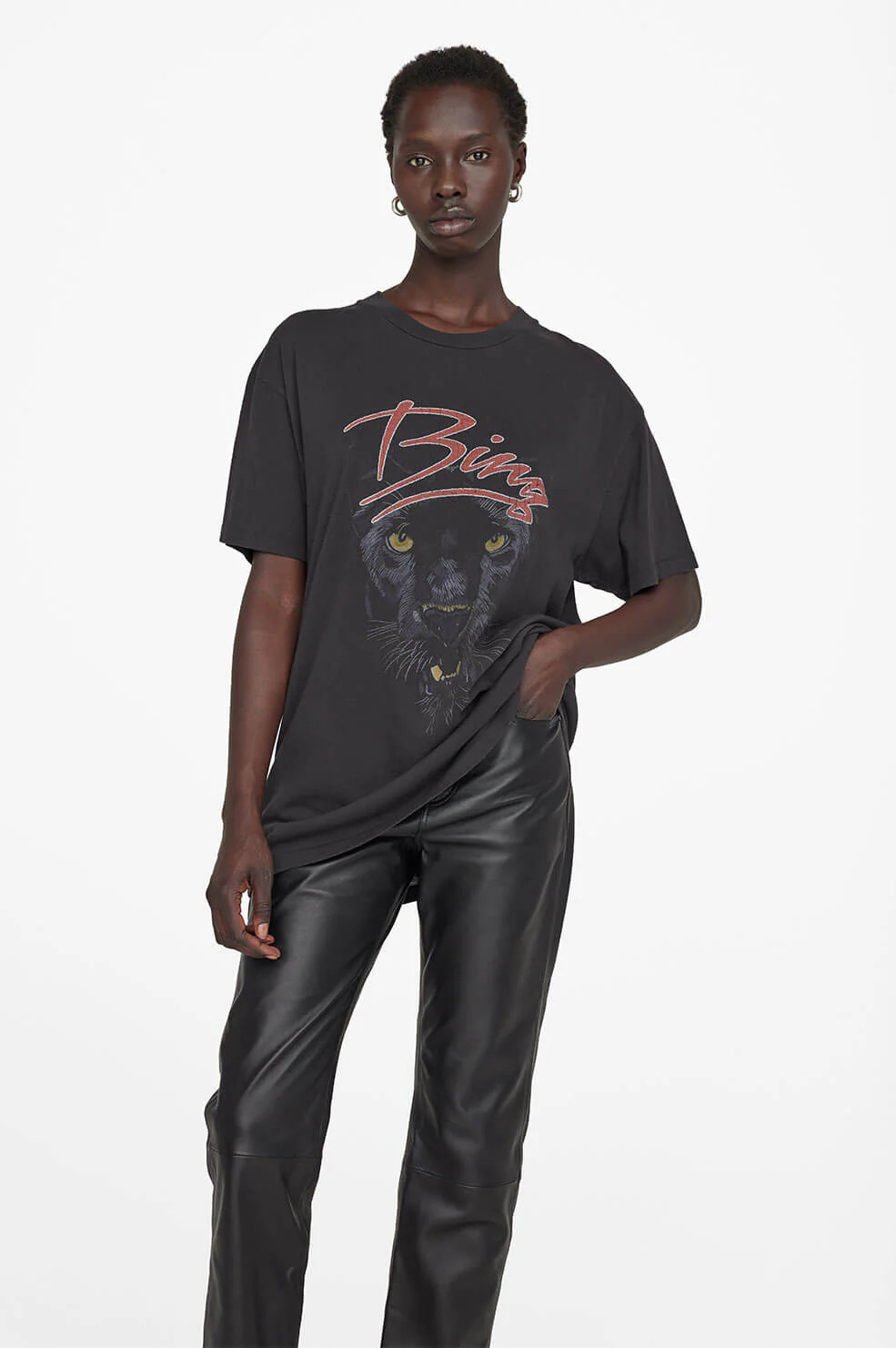 ANINE BING Walker Tee Panther in Vintage Black | Anine Bing