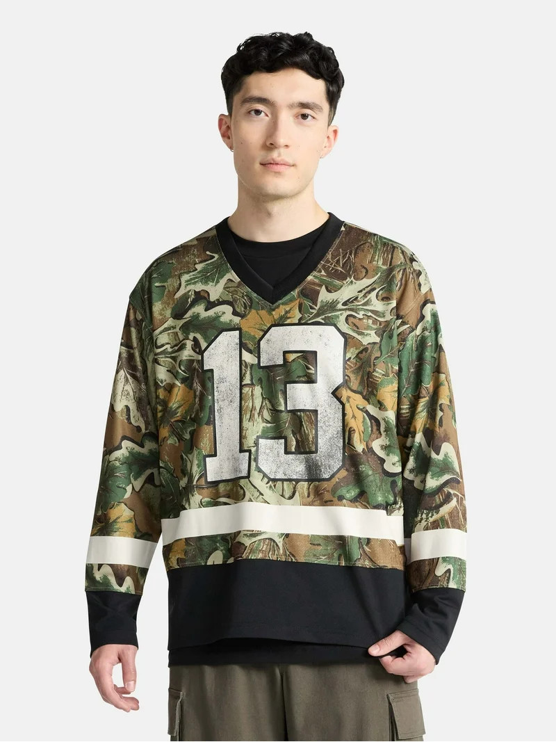 No Boundaries Hockey Jersey Style Shirt with Long Sleeves, Men's and Big Men's | Walmart (US)