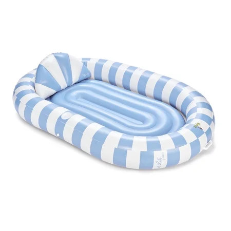 Float Life by FUNBOY Blue & White Striped Oval Tanning Pool Lounger, 2-in-1 Oversized Design for Land or Water | Walmart (US)