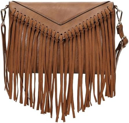 KouLi Buir Tassel Crossbody Purse for Women PU Leather Western Hobo Fringe Handbag Shoulder Bag | Amazon (US)