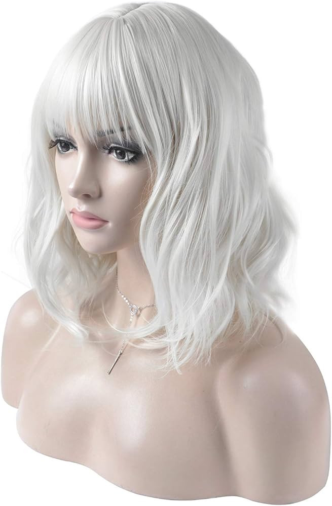 DAOTS 14 Inches Curly Wigs with Bangs for Women Girls Heat Resistant Synthetic Hair Wig (Silver W... | Amazon (US)
