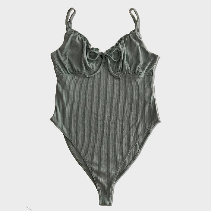 Women's Sleeveless Tie Front Ruffle Bodysuit - Wild Fable™ (Regular & Plus) Aqua | Target
