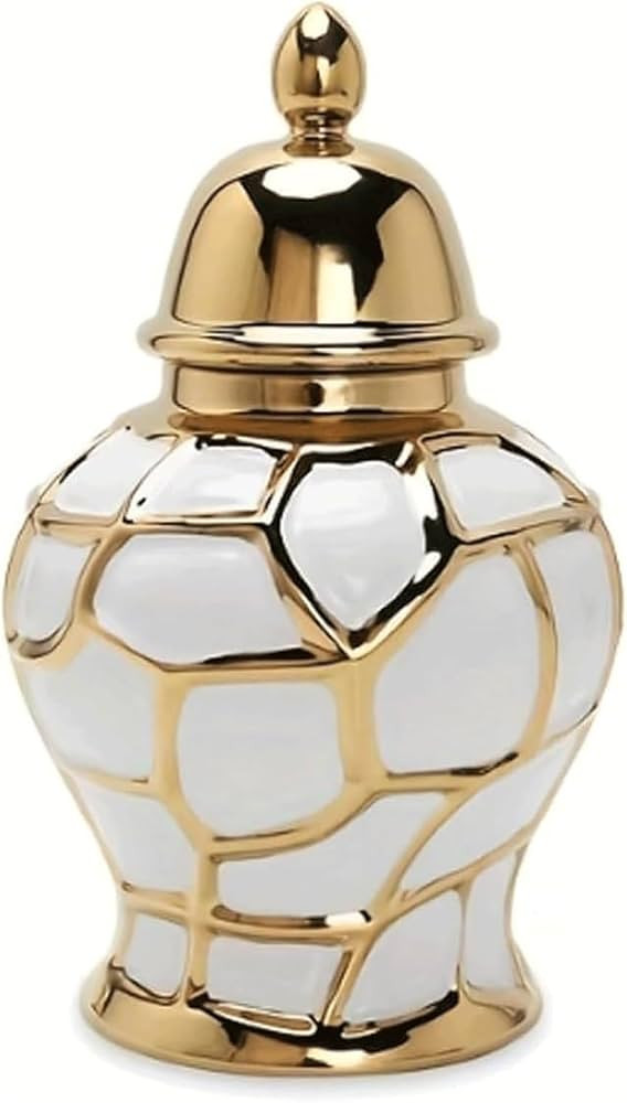 Ginger Jar with Lid White and Gold Ceramic Temple Jar Flower Vase Decorative Chinoiserie Storage ... | Amazon (US)