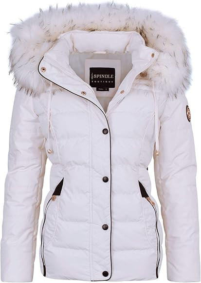 Spindle Womens Ladies Premium Quality Hooded Short Fur Parka Quilted Padded Puffer Coat | Zip Sid... | Amazon (UK)