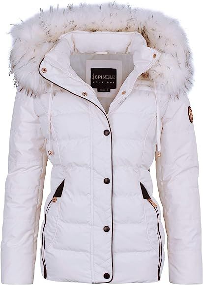 Spindle Womens Ladies Premium Quality Hooded Short Fur Parka Quilted Padded Puffer Coat | Zip Sid... | Amazon (UK)