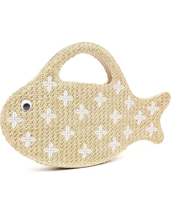 Herald Fish Shaped Straw Woven Purse for Women, Summer Beach Raffia Clutch Handbag Tote Satchel | Amazon (US)