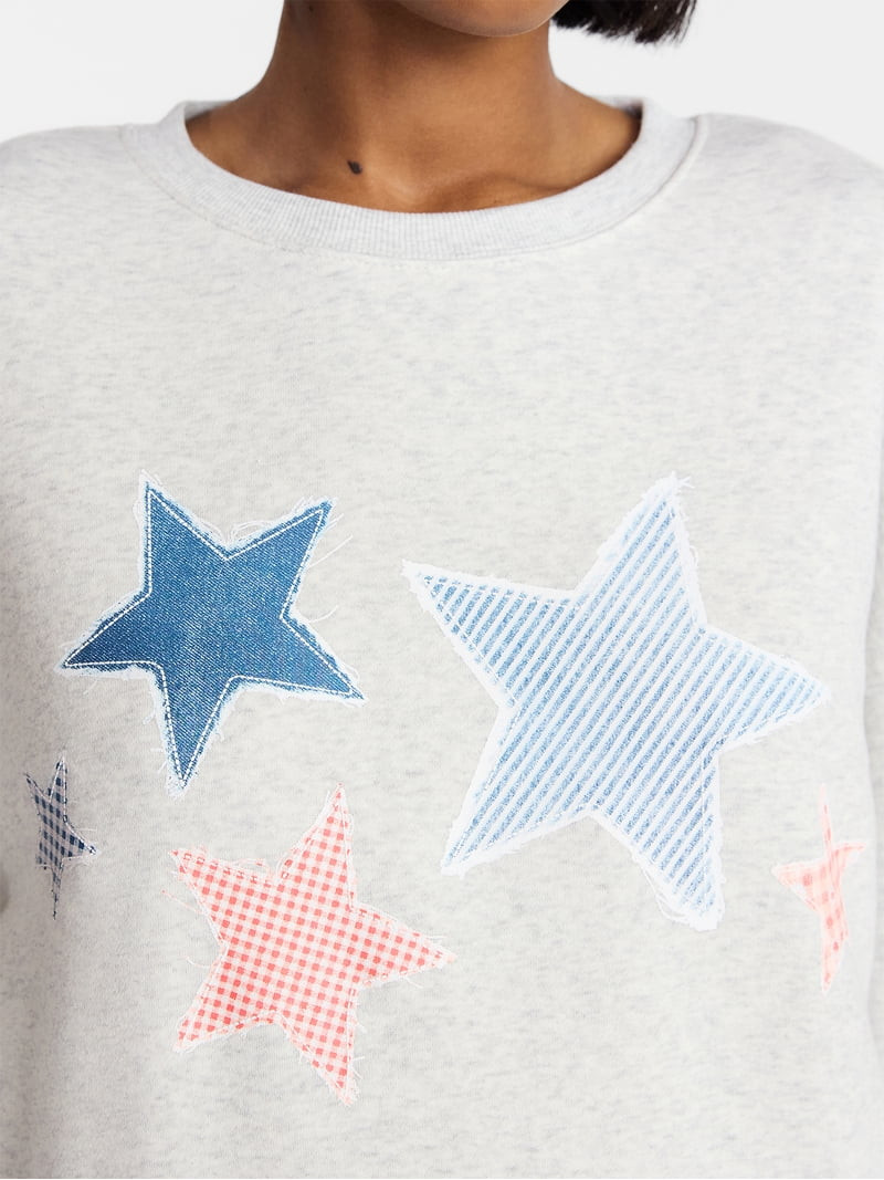 No Boundaries Boxy Graphic Sweatshirt with Long Sleeves, Women's XXS-XXL | Walmart (US)