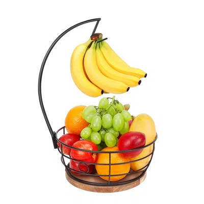 Countertop Fruit Basket Bowl With Banana Hanger, Modern Standing Fruit Vegetable Bowl Storage | Wayfair North America