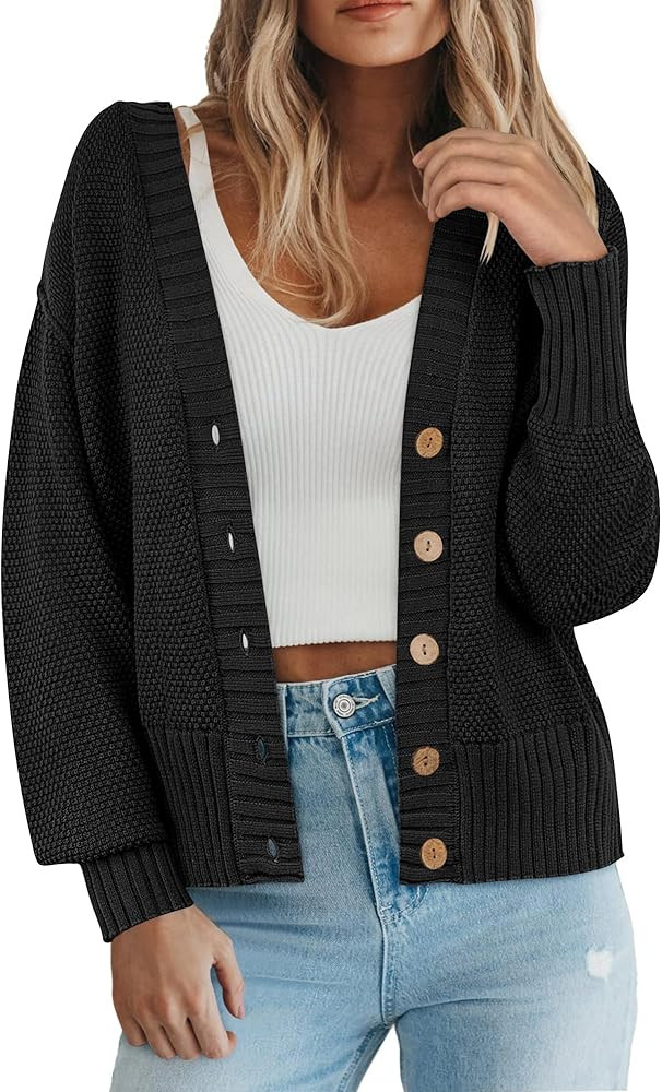 Caracilia Cardigan Sweater for Women Oversized Loose Fit Long Sleeve Button Waffle Knit Coat Outw... | Amazon (US)