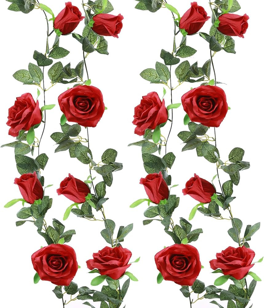 Felice Arts 2 Pack Burgundy Artificial Floral Garland 13 FT Fake Rose Garland for Mother's Day We... | Amazon (US)