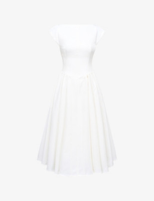 Debutante cap-sleeve backless satin midi dress | Selfridges
