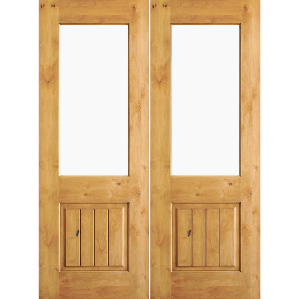 Krosswood Doors 72 in. x 80 in. Rustic Knotty Alder Clear Half-Lite Unfinished Wood with V-Groove Le | The Home Depot