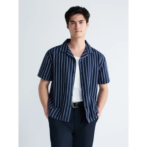 Free Assembly Men's Linen Blend Dobby Camp Shirt with Short Sleeves, Sizes S-3XL | Walmart (US)