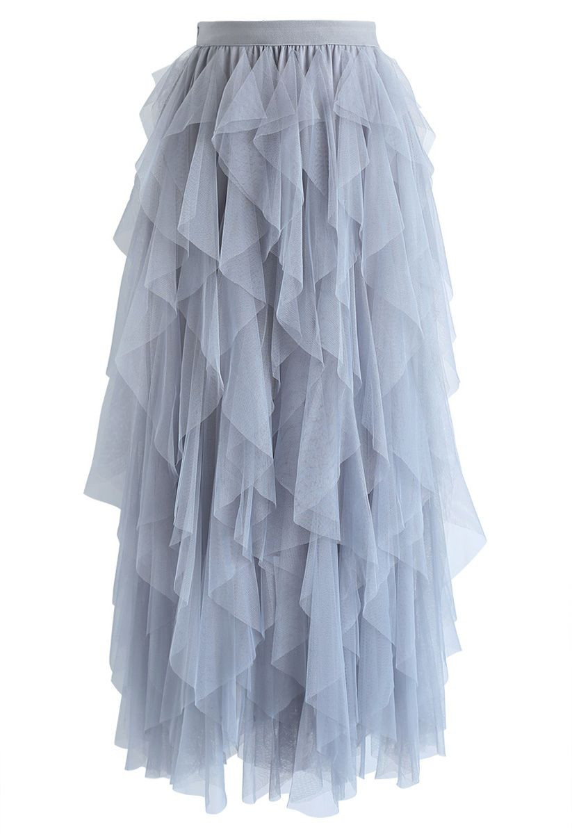 The Clever Illusions Mesh Skirt in Dusty Blue | Chicwish