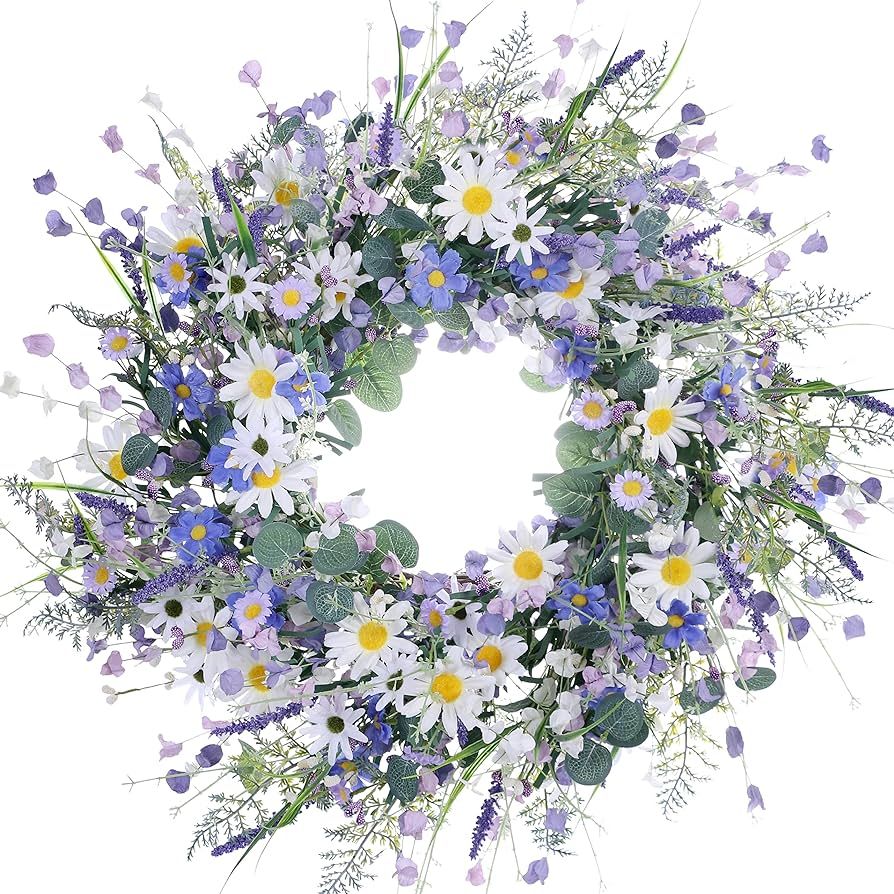 24 Inch Spring Wreaths for Front Door,Artificial Spring Wreath Spring Flower Wreaths Summer Wreat... | Amazon (US)