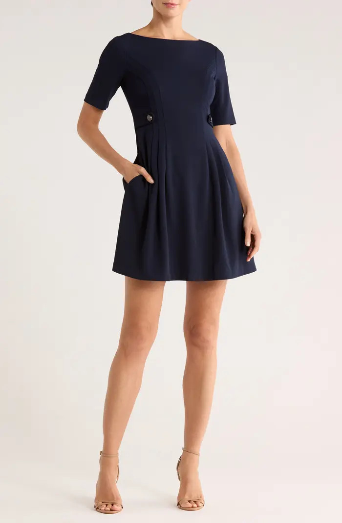 Elbow Length Sleeve Scuba Crepe Fit & Flare Dress | Nordstrom Rack