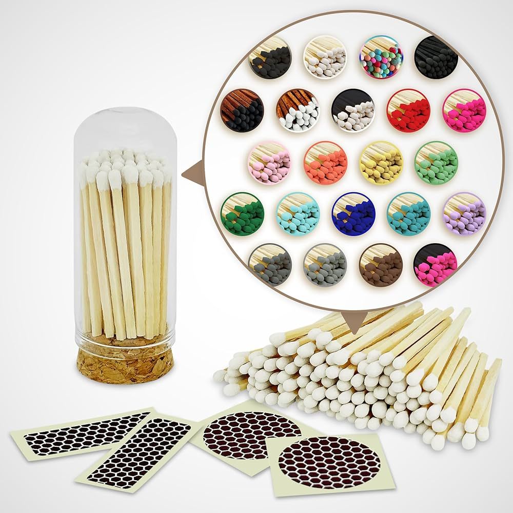 2" Matches in a Mini Glass Cloche + Striker Stickers Included | 100 Matchsticks in Color of Your ... | Amazon (US)