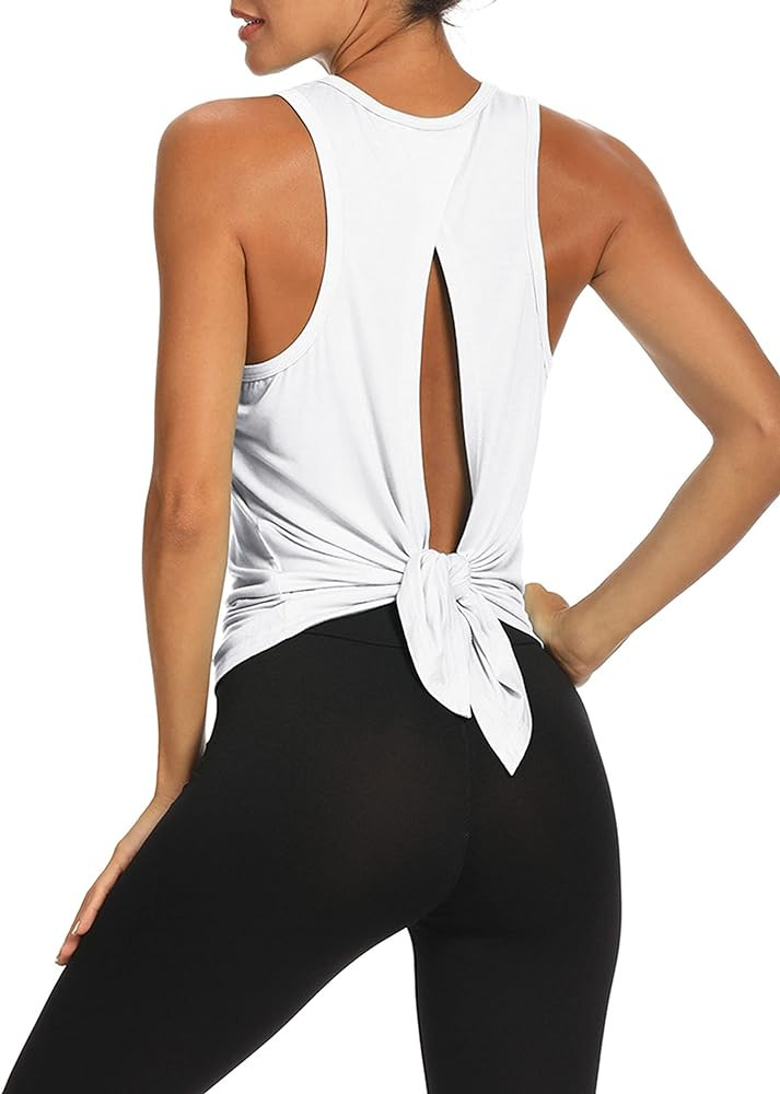 Bestisun Workout Tank Tops Open Back Yoga Exercise Shirts Tie Back Athletic Clothes for Women | Amazon (US)