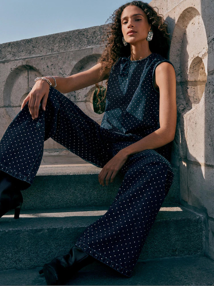 Denim Rinse Embellished Denim Shell Top | Next EU