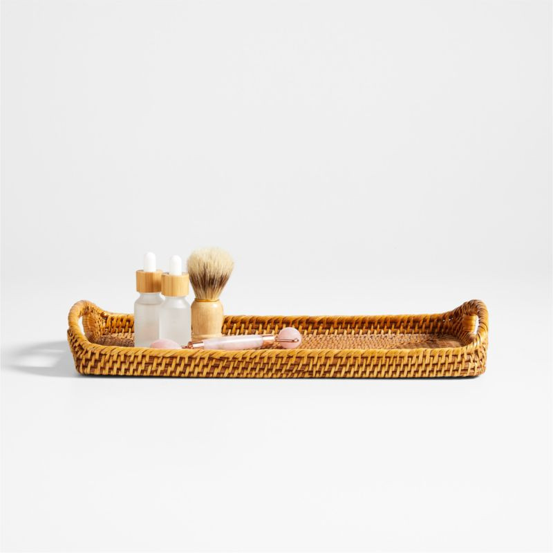 Sedona Honey Rattan Vanity Tray + Reviews | Crate & Barrel | Crate & Barrel