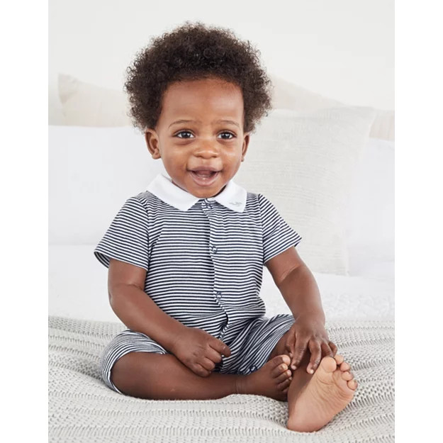 Organic Cotton Stripe Anchor Sleepsuit (0–24mths) | Baby Sleepsuits | The White Company ROW | The White Company (UK)