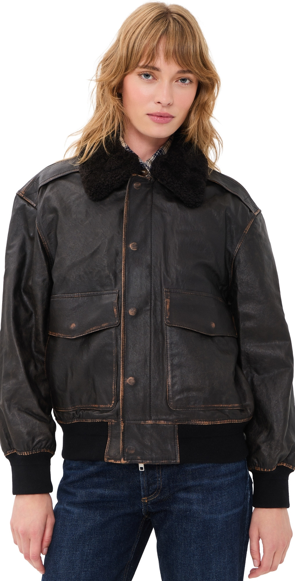 DUNST Detachable A-2 Leather Jacket Brushed Black XL | Shopbop