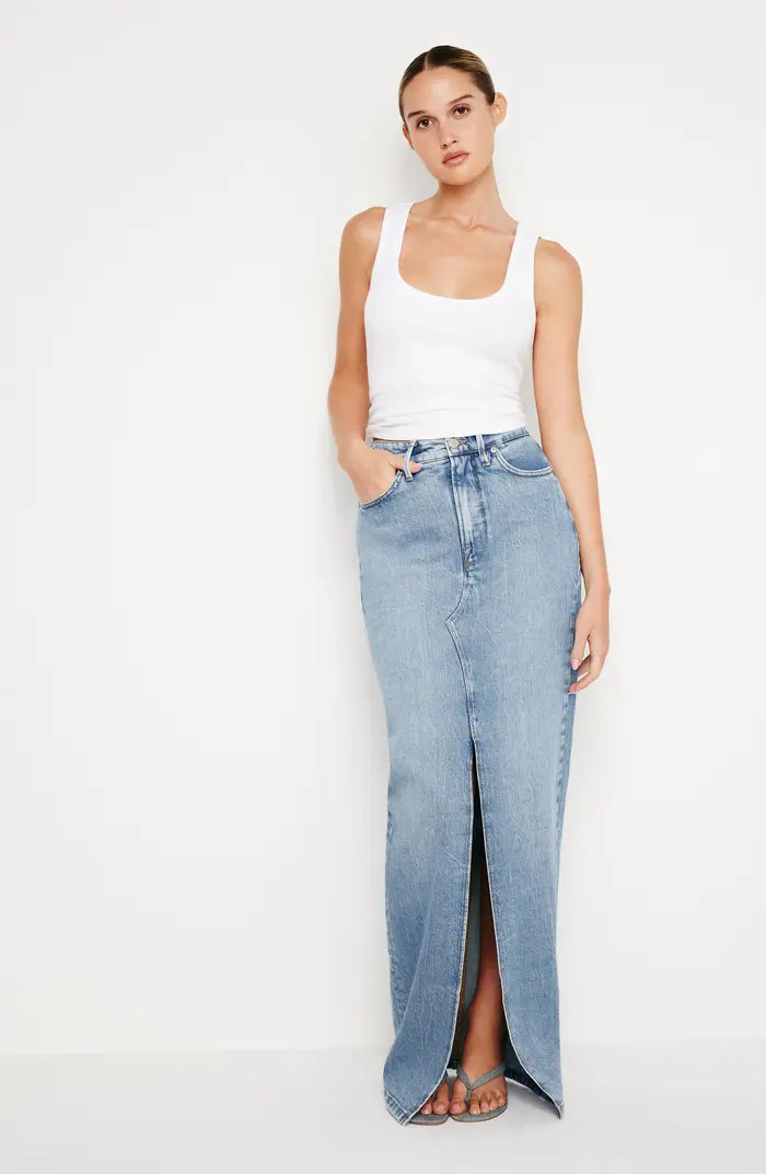 Good American Slit Front Denim Maxi Skirt | Nordstrom | Nordstrom