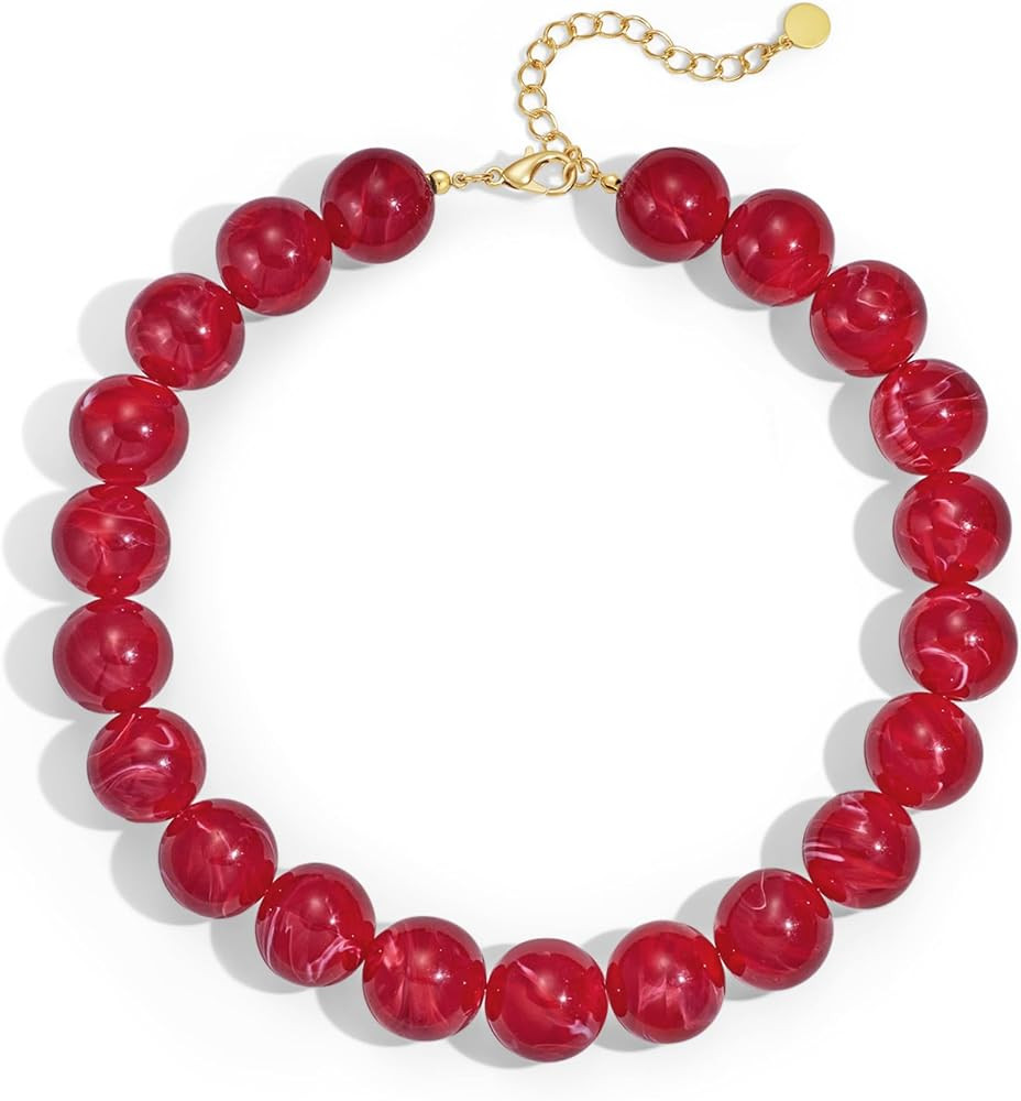 Chunky Beaded Necklace for Women 20MM Oversized Resin Bead Statement Necklaces Trendy Boho Summer... | Amazon (US)