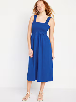 Fit & Flare Smocked Midi Dress | Old Navy (US)