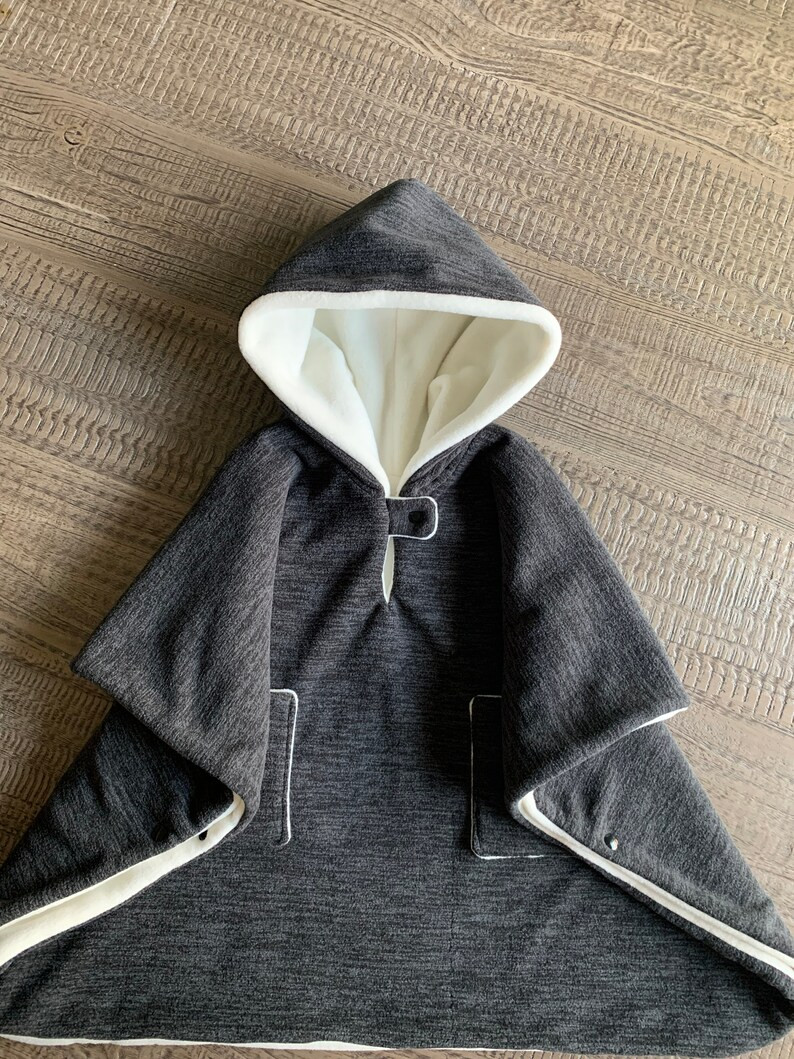 Dark Gray Car Seat Poncho, Kids Winter Poncho Coat/jacket, Hooded, Double Layers, Soft Car Seat B... | Etsy (US)