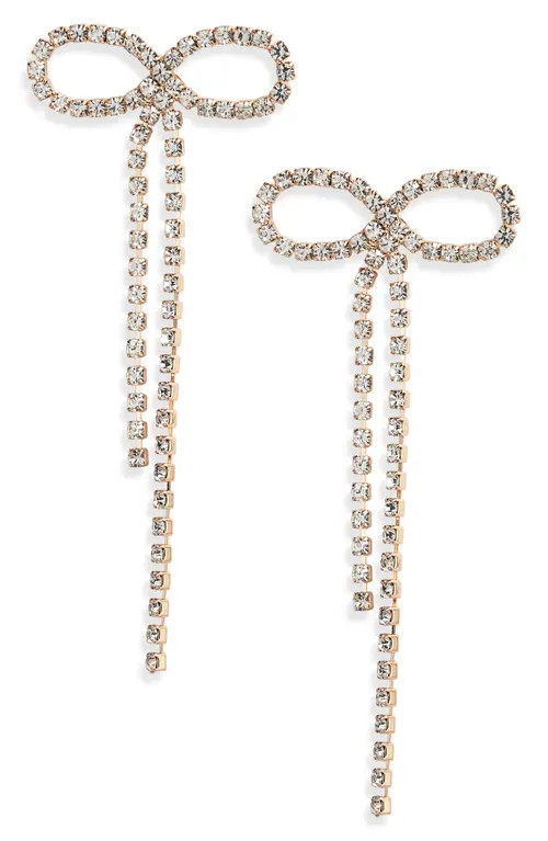 Open Edit Crystal Bow Drop Earrings in Clear- Gold at Nordstrom | Nordstrom