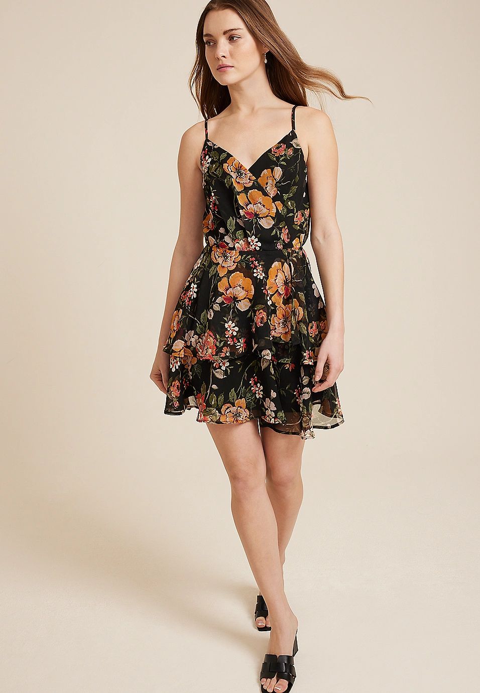 Bare Floral Surplice Mini Dress | Maurices