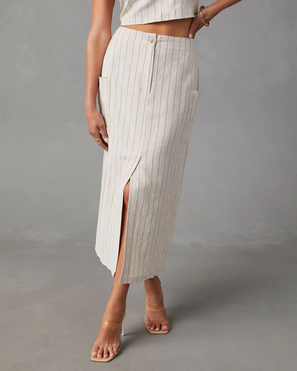 Karlowe Linen Striped Midi Skirt | VICI Collection