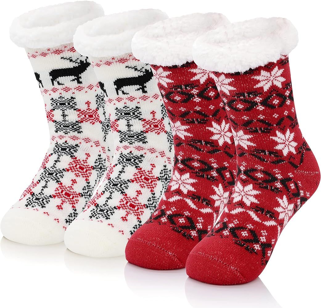 American Trends Christmas Slipper Socks Women Fuzzy Socks Gripper Non Slip Socks Athletic Cozy Warm Winter | Amazon (US)