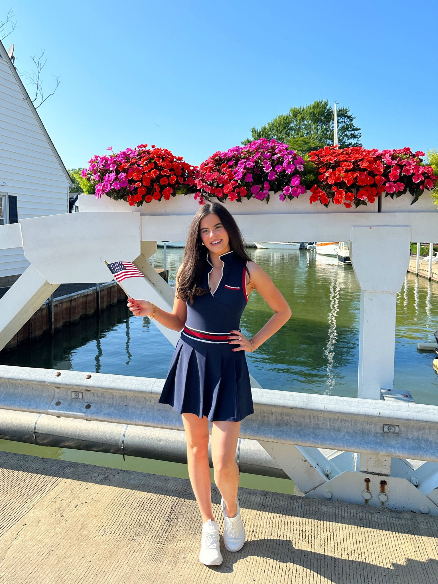 Dressing on theme in honor of the end of the Olympics!🏅🇺🇸 My cute red, white and blue tennis dress is from Bloomingdales!