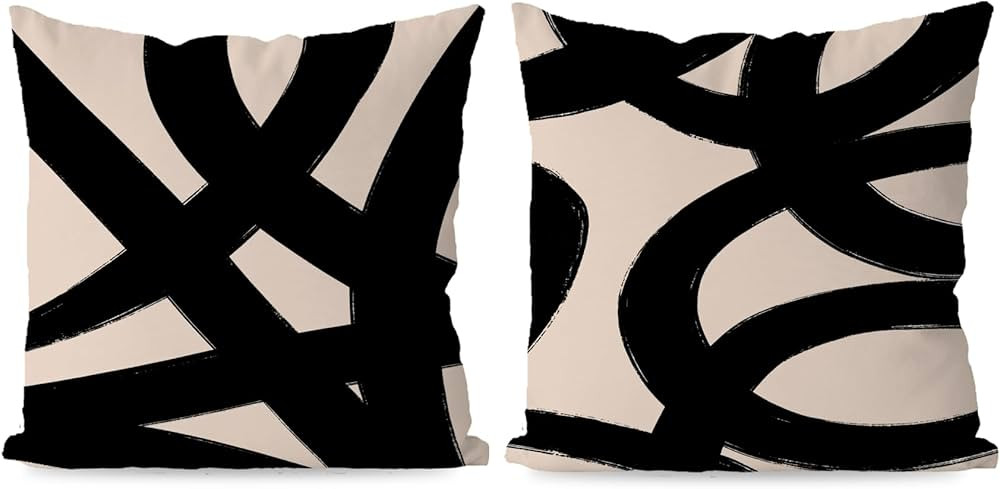 Black and Beige Modern Abstract Neutral Art Throw Pillow Cover, Abstarct Art Throw Pillow Case 18... | Amazon (US)