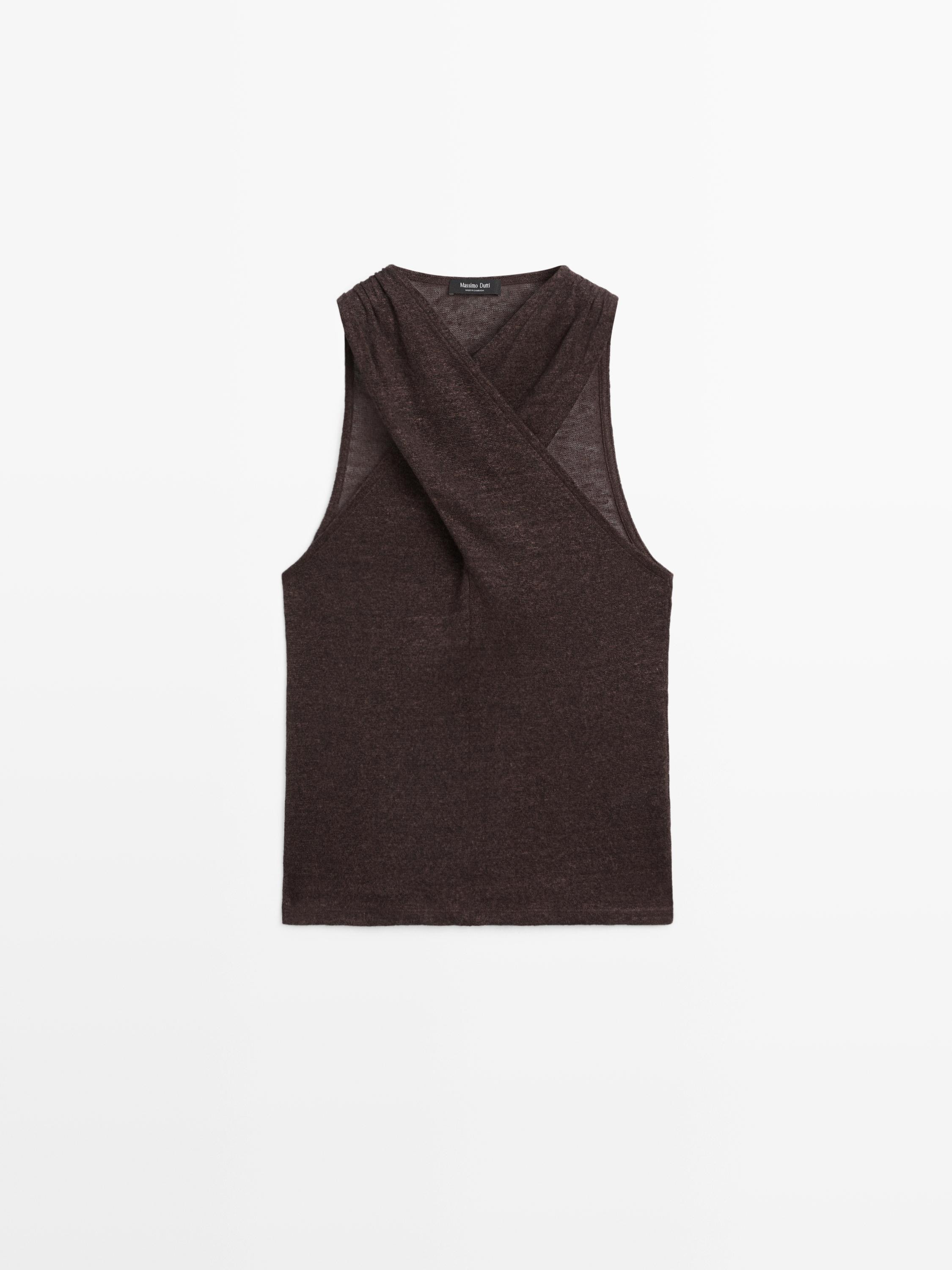 Linen blend top with surplice neckline | Massimo Dutti UK