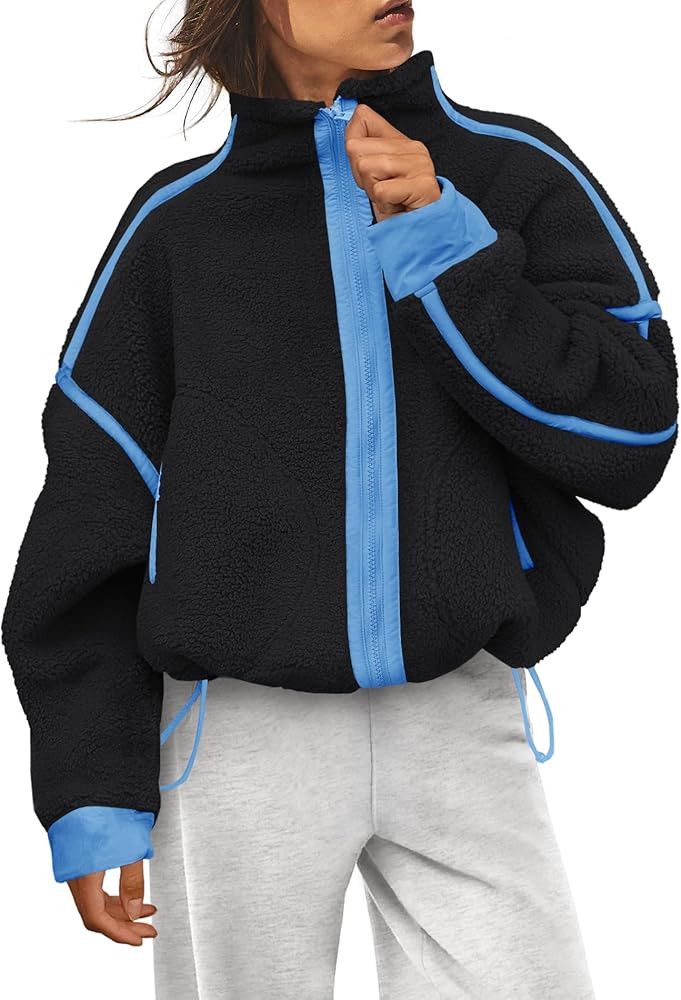 Yanekop Womens Fleece Jacket Zip Up Fuzzy Sherpa Jackets Long Sleeve Winter Coats Striped Warm Ou... | Amazon (US)