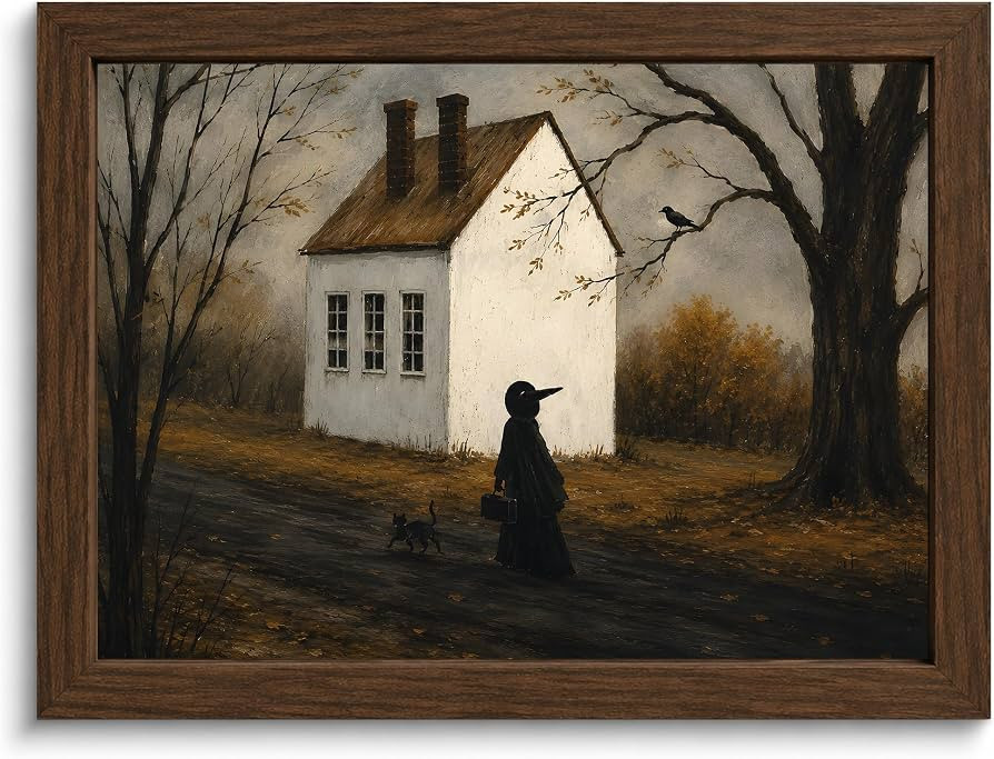 YPDQJW Vintage Witch Wall Art, Framed Halloween Black Cat Print, 10x8 in | Amazon (US)