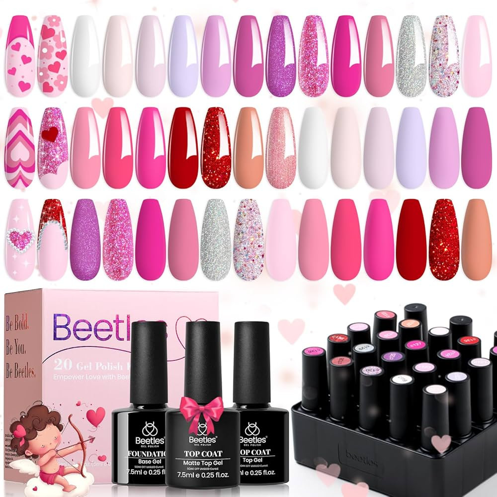 beetles Gel Polish Pink Nail Set 20 Colors Valentine Alluring Sweetie Collection Nude Purple Glit... | Amazon (US)