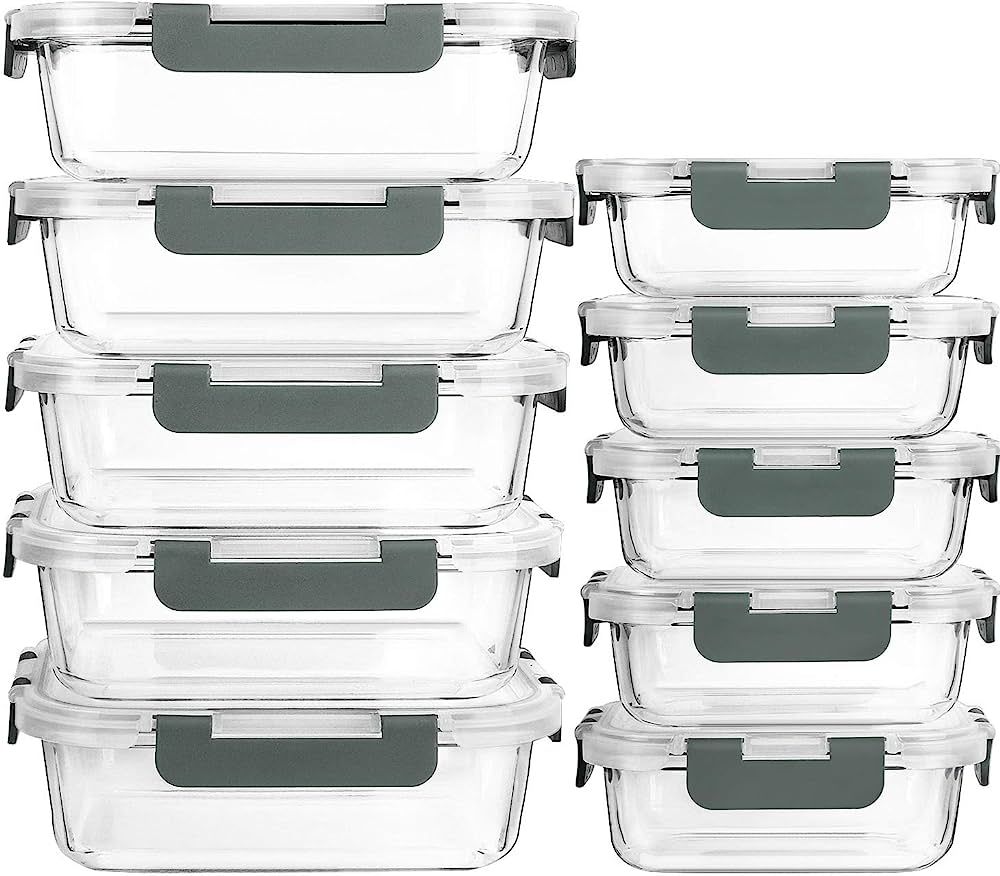 [10-Pack] Glass Meal Prep Containers with Lids-MCIRCO Food Storage Containers with Snap Locking L... | Amazon (US)