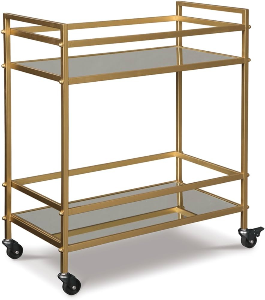 Signature Design by Ashley Kailman Modern Glam Metal Rolling Bar Cart with Caster Wheels, 32", Go... | Amazon (US)
