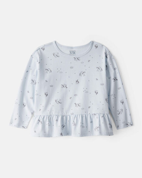 Toddler Girl Unicorn Print Long-Sleeve Top - Blue | Carter's Inc