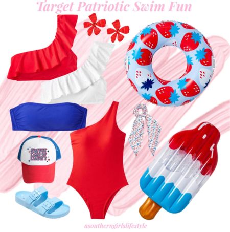 Everything is on Sale except the Hat. Target Patriotic Swim Fun

Bikini, One Piece Swimsuit, Earrings, Sandals, Strawberry Swim Tube with Handled & Glitter Popsicle Lounge Raft are on Sale! 

Red, White & Blue Bikinis, Red One Piece, Sweet Land of Liberty Trucker Hat, Blue 2 Strap Slide Sandals, Red Raffia Flower Earrings & Hair Tie. 

Memorial Day. 4th of July  

#LTKSeasonal #LTKFindsUnder50 #LTKSwim
