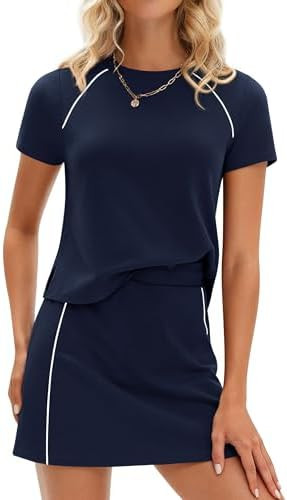 PRETTYGARDEN Women's 2026 Summer 2 Piece Skirt Sets Short Sleeve Shirts Tops Skorts Matching Work... | Amazon (US)